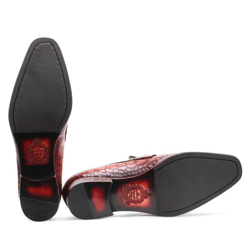 Brig Textured Horse-bit Loafers in Brick Red