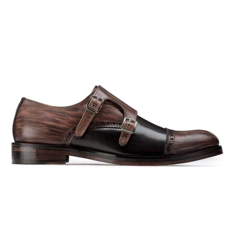 Brown-Black Wooden Finish Double Monkstrap