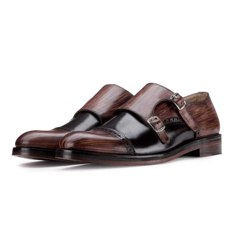 Brown-Black Wooden Finish Double Monkstrap