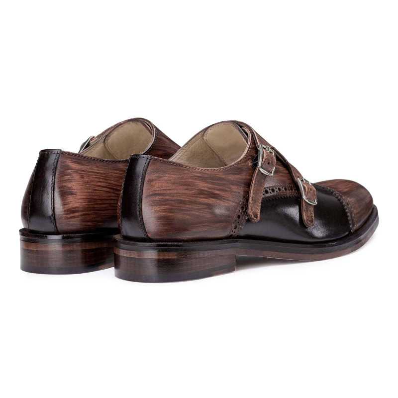 Brown-Black Wooden Finish Double Monkstrap