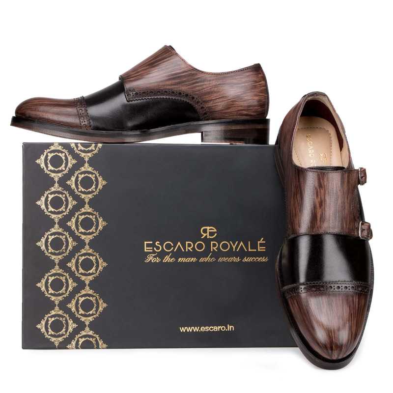 Brown-Black Wooden Finish Double Monkstrap