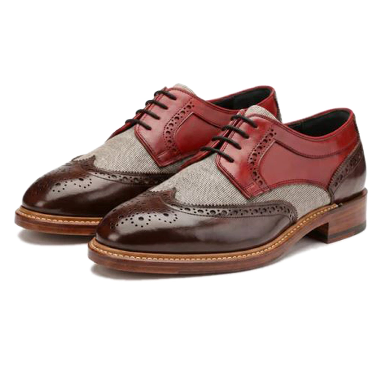 Draz Goodyear Welted Wingtip Brogues in WineRed-Brown