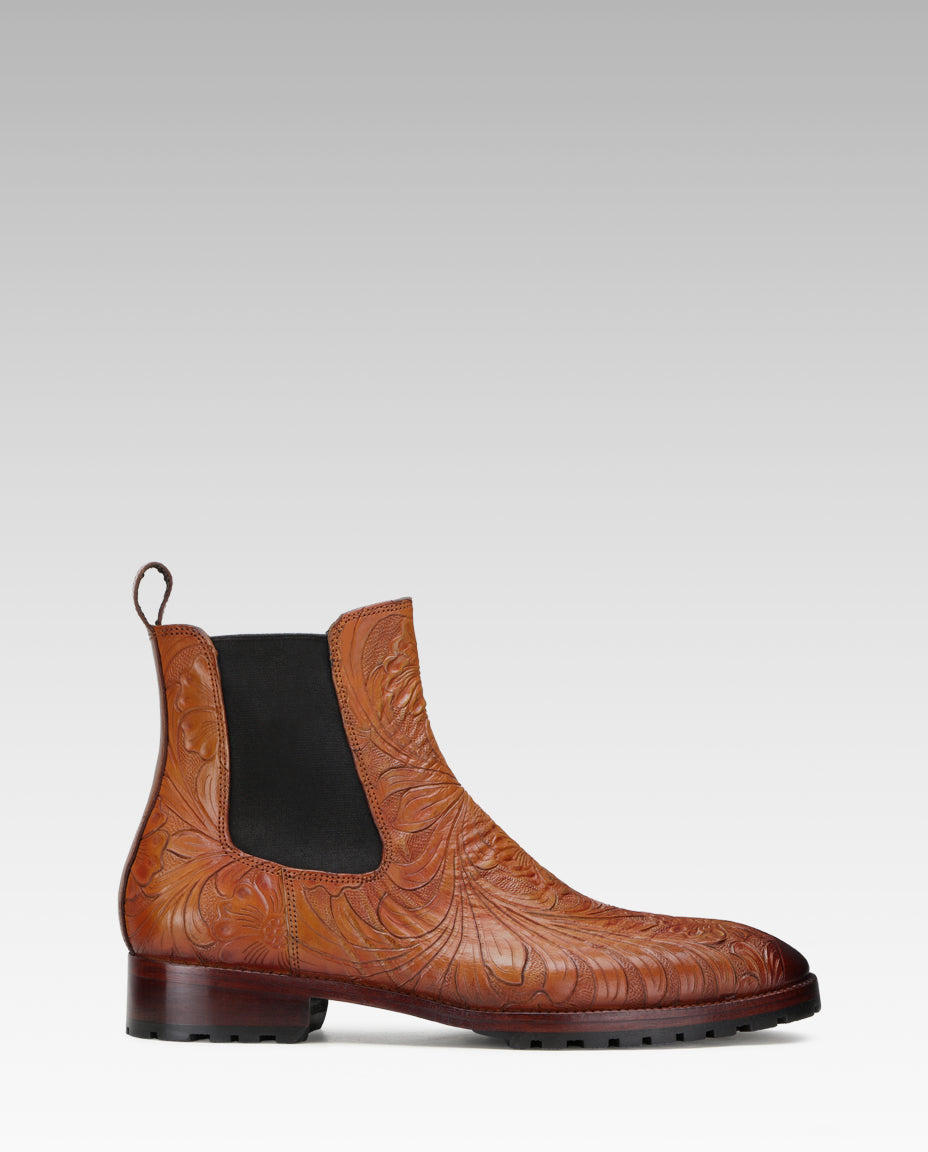 Florentine Handtooled Chelsea Boot In Cognac