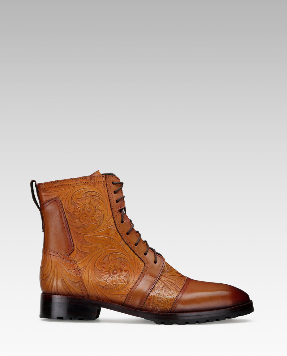 Florentine Handtooled Dress Boot In Tan