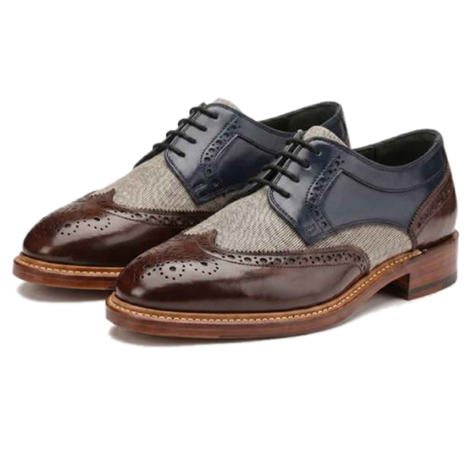 Draz Goodyear Welted Wingtip Brogues in Blue-Brown