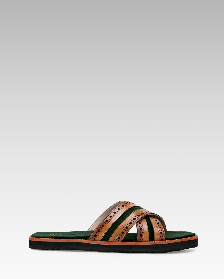 The Veneto Crossband Sliders in Tan-Green