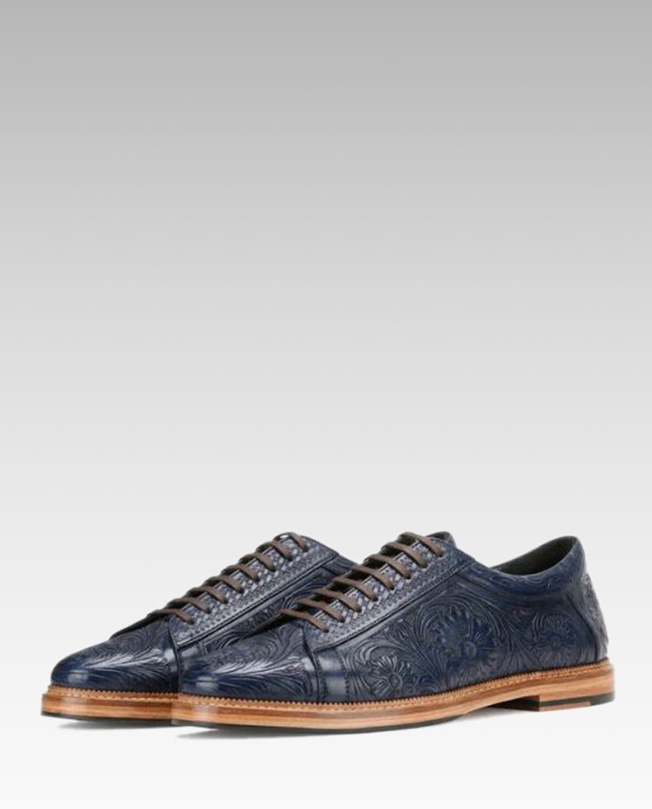 Strumento Handtooled Derby in Navy Blue