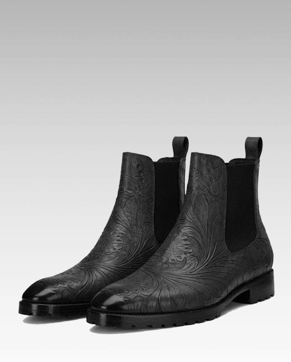 Florentine Handtooled Chelsea Boot In Black