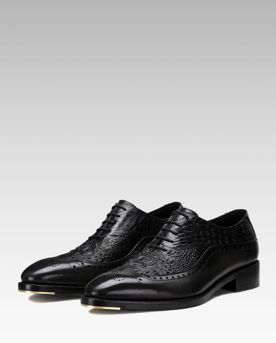 The Cabot Triple Textured Oxfords in Black with Metal Toe Plate Detail
