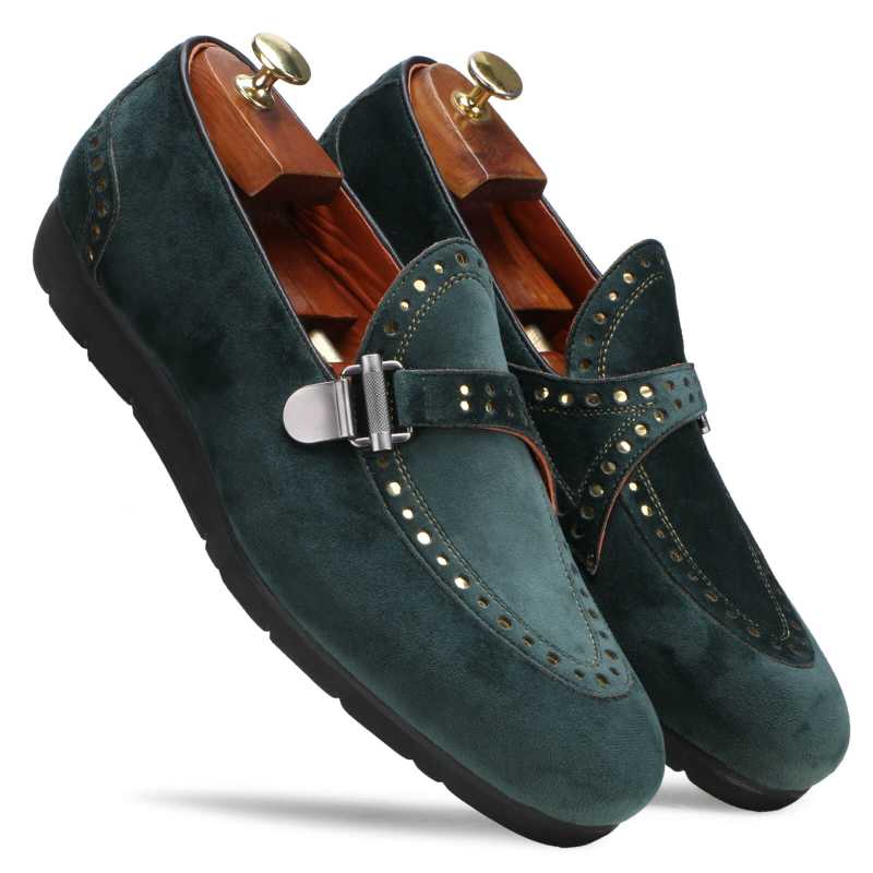 Avalon Velvet Buckled Loafers in Green