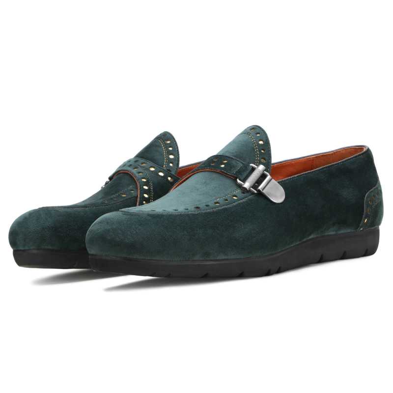 Avalon Velvet Buckled Loafers in Green