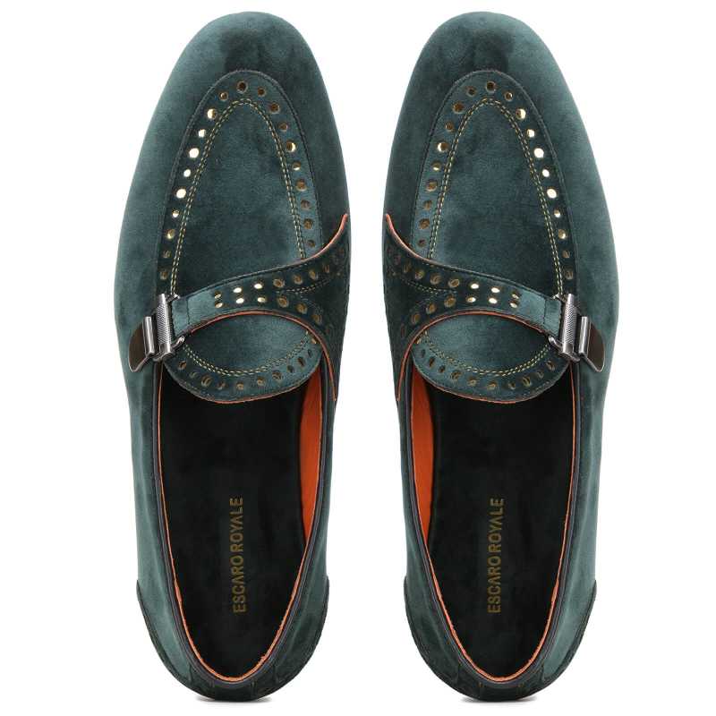 Avalon Velvet Buckled Loafers in Green