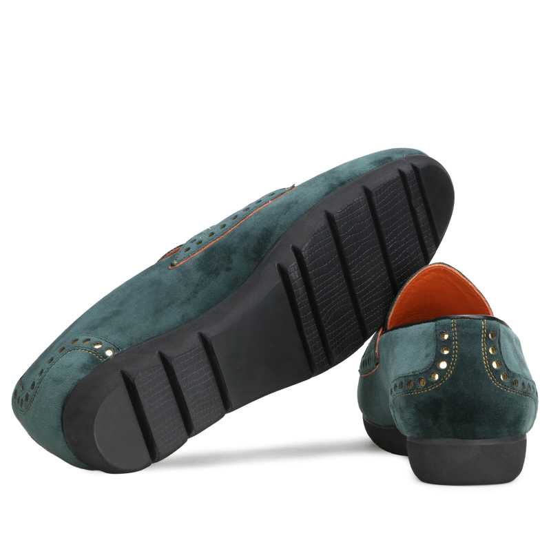 Avalon Velvet Buckled Loafers in Green