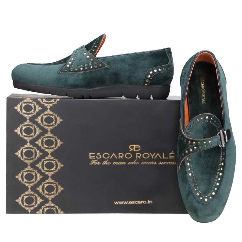 Avalon Velvet Buckled Loafers in Green