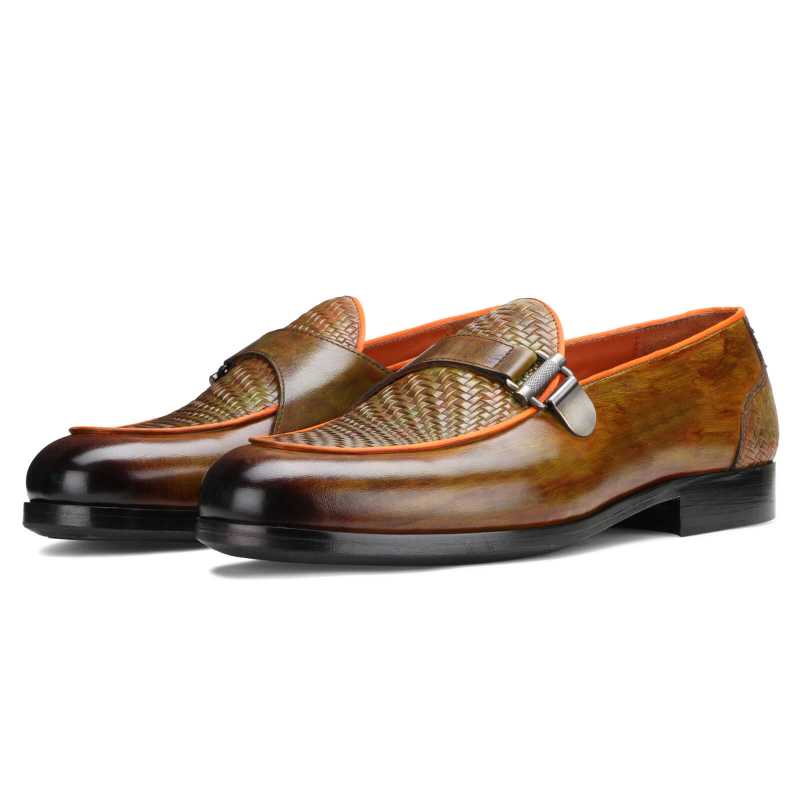 Raven Weave Buckled Loafers in Tan