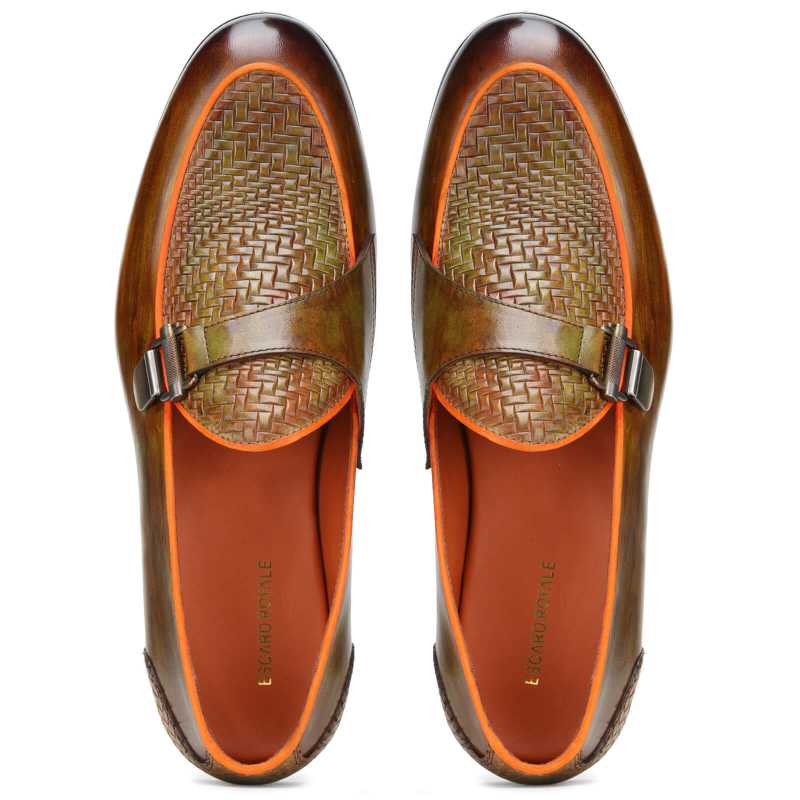 Raven Weave Buckled Loafers in Tan