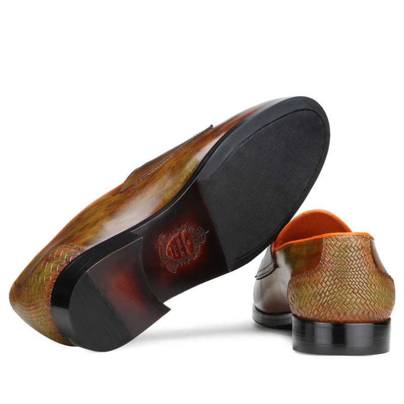 Raven Weave Buckled Loafers in Tan