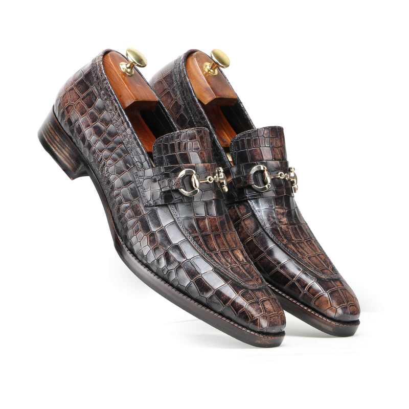 Garett Embossed Horsebit Loafers In Dark Brown