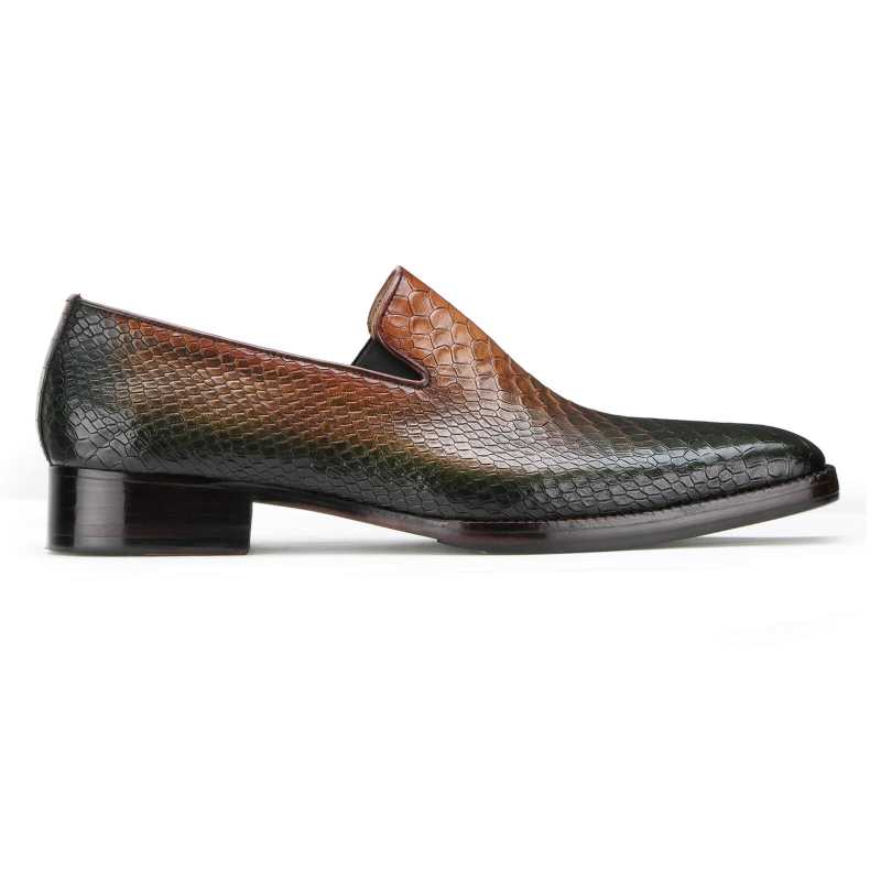 Silica Python Textured Loafers In Olive Tan Ombre