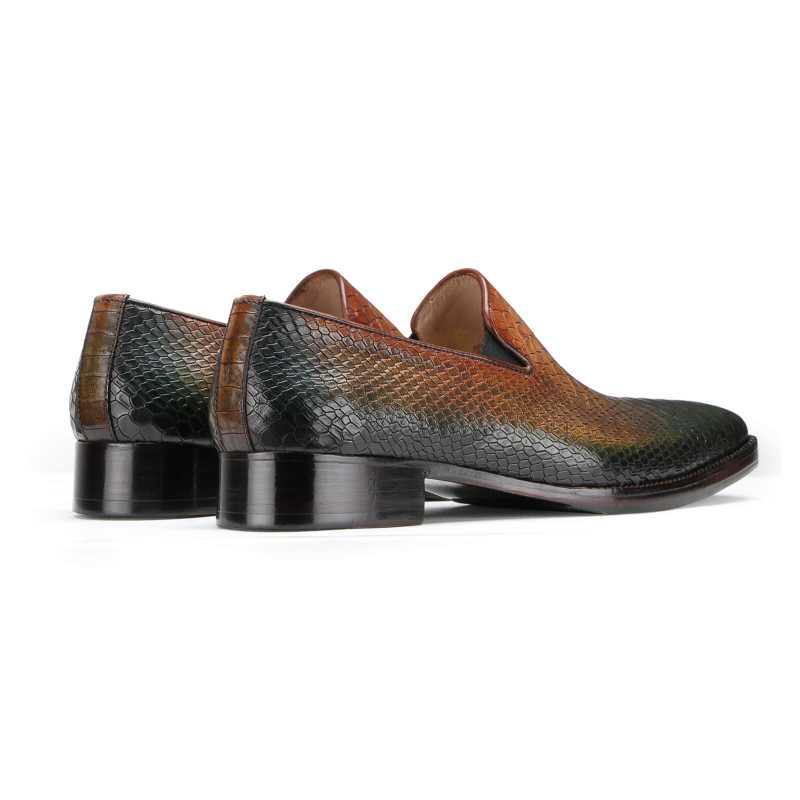 Silica Python Textured Loafers In Olive Tan Ombre