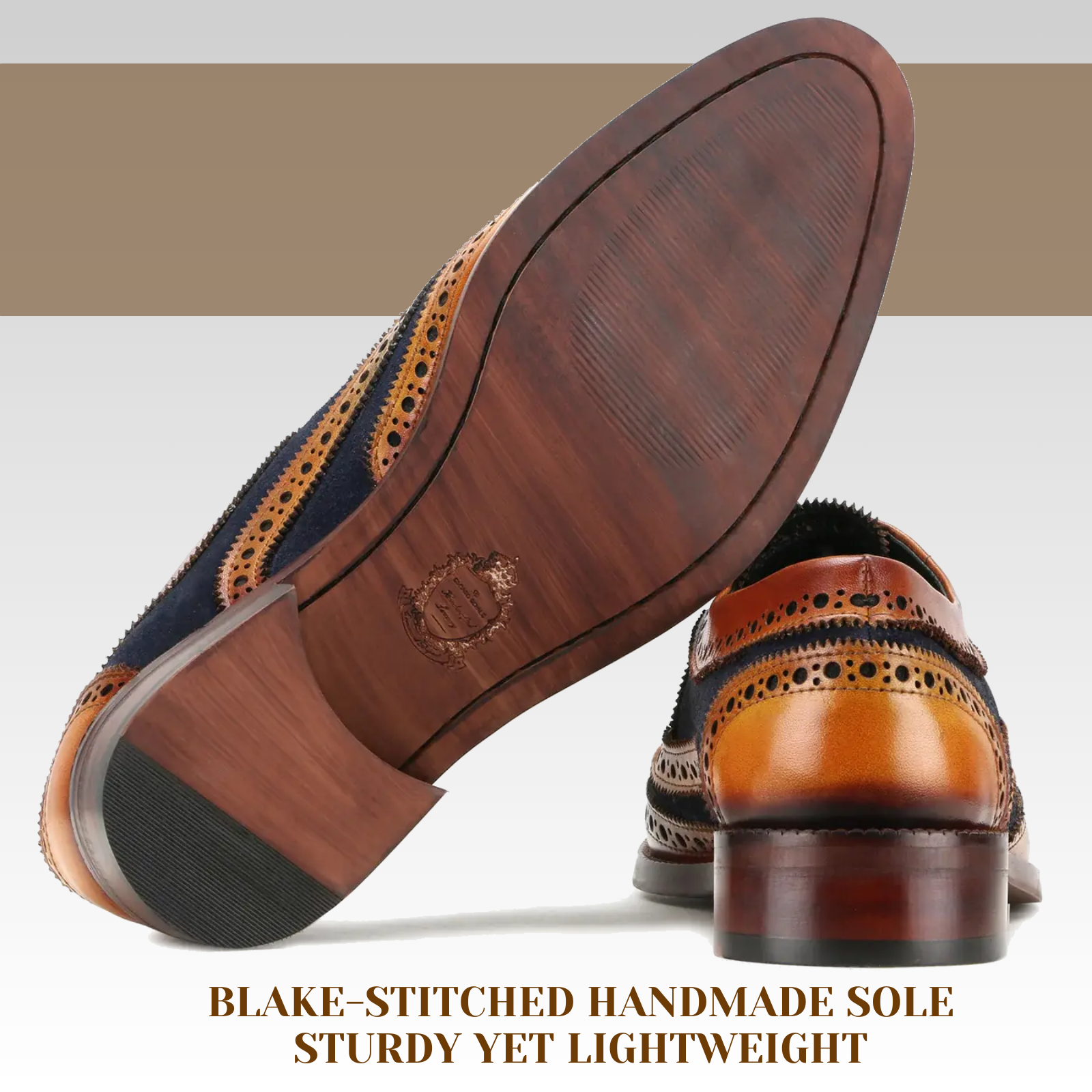 Tan-Blue Wingtip London Brogues