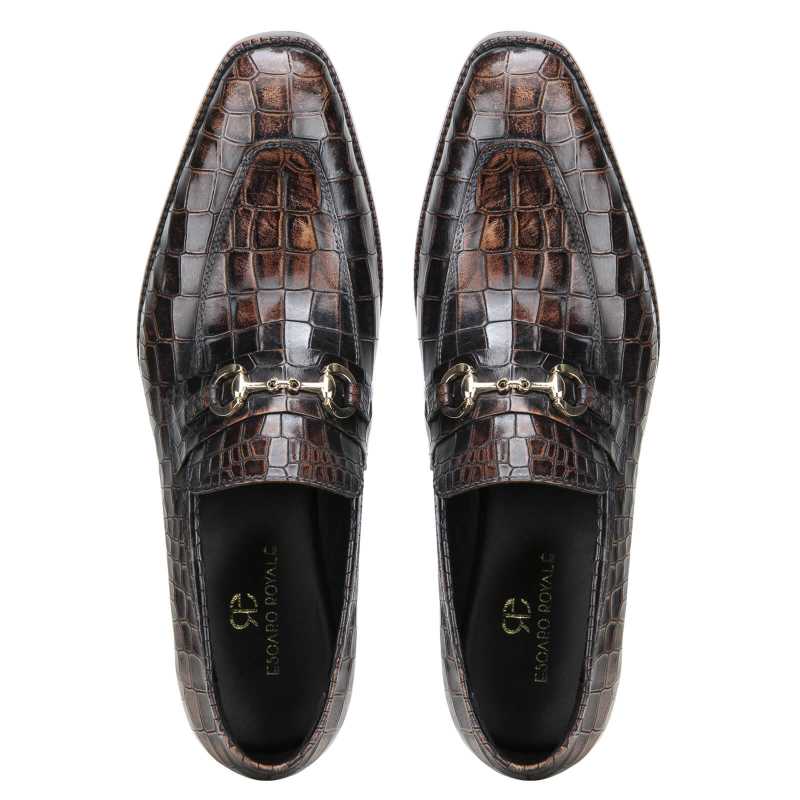 Garett Embossed Horsebit Loafers In Dark Brown