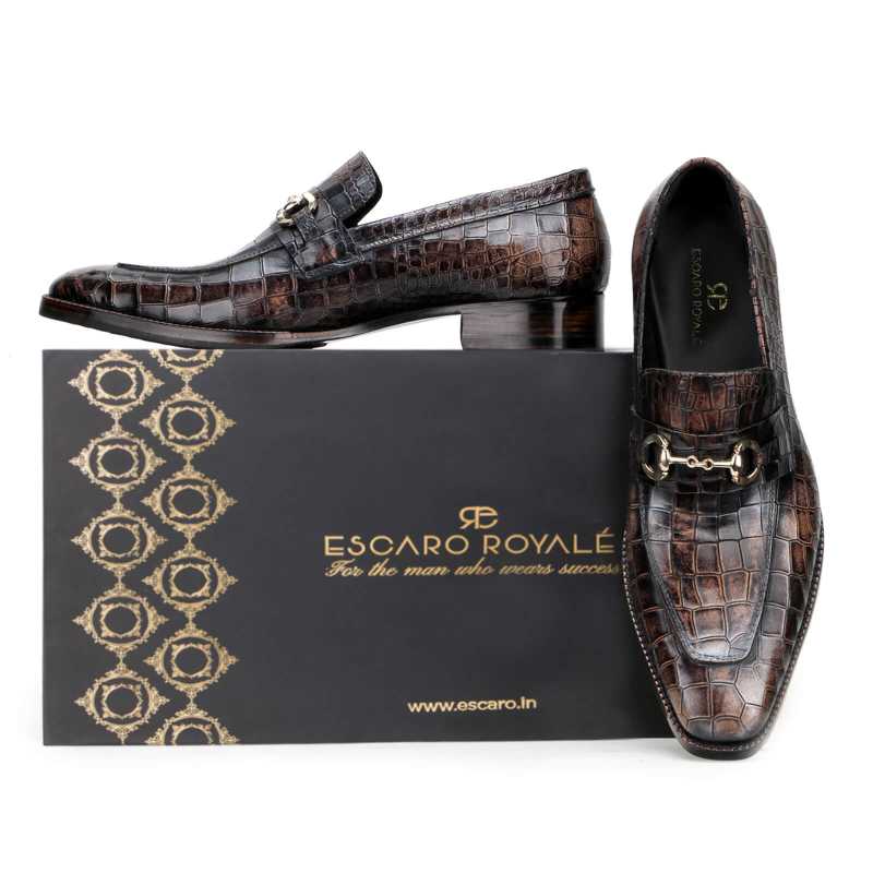 Garett Embossed Horsebit Loafers In Dark Brown