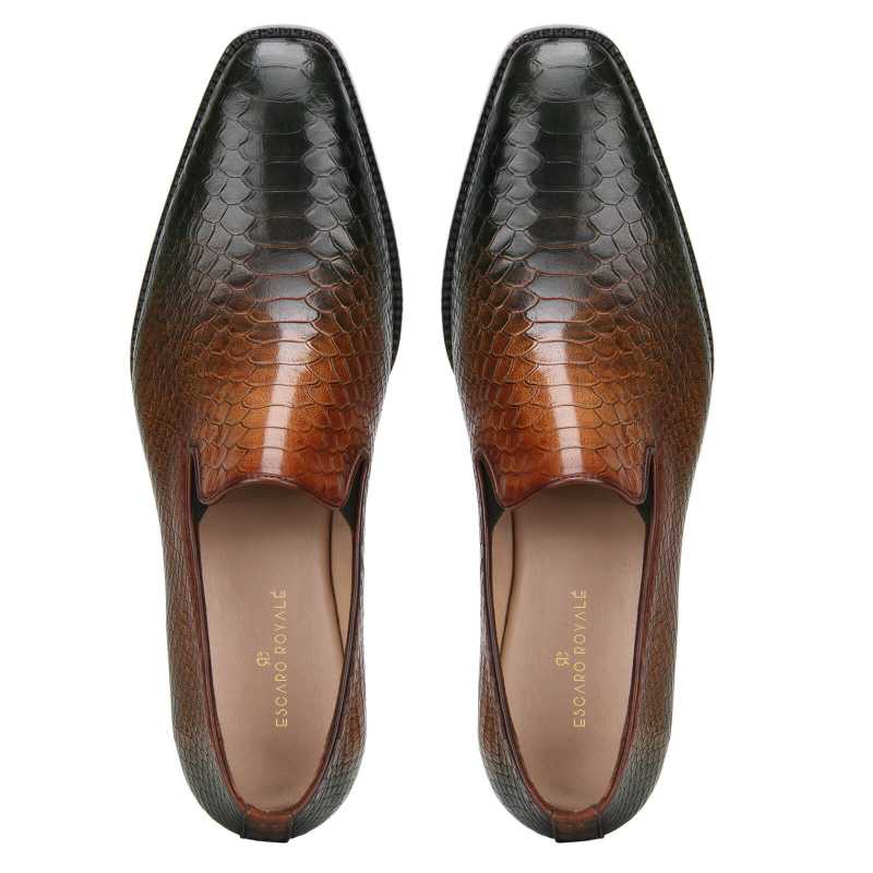 Silica Python Textured Loafers In Olive Tan Ombre