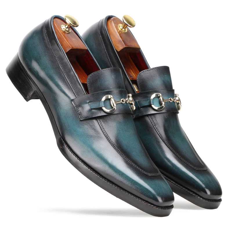 Vanetia Ombre Horsebit Loafers In Teal Blue