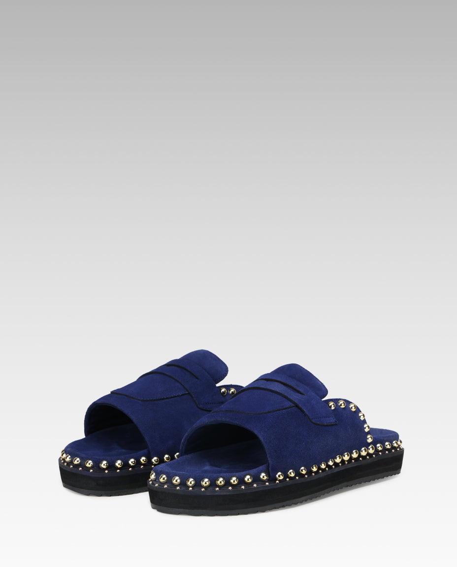 Milano Metal Studded Penny Sliders in Blue