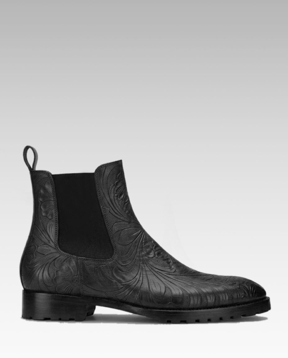 Florentine Handtooled Chelsea Boot In Black