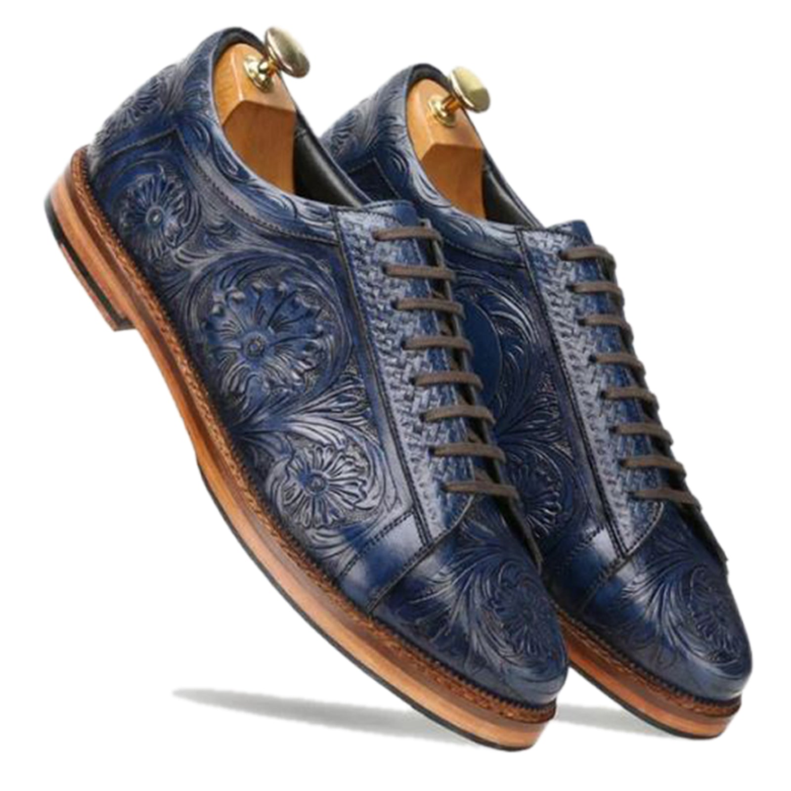 Strumento Handtooled Derby in Navy Blue
