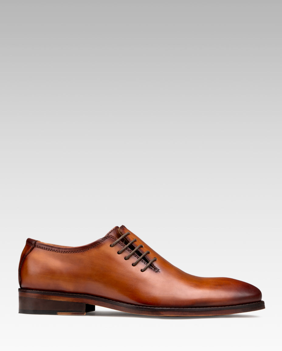 Side Lace-Up Wholecut Oxfords In Cognac