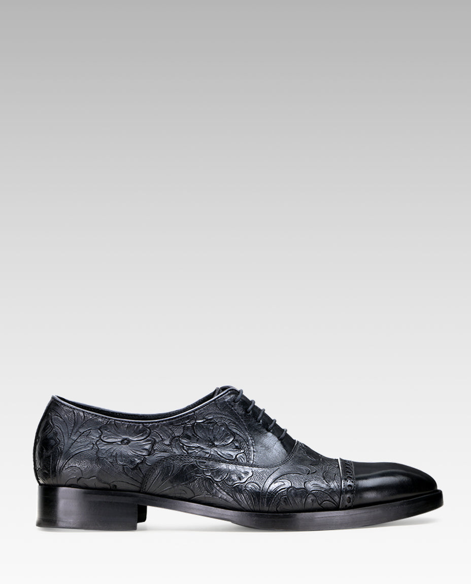 Florentine Handtooled Cap-Toe Oxford In Black