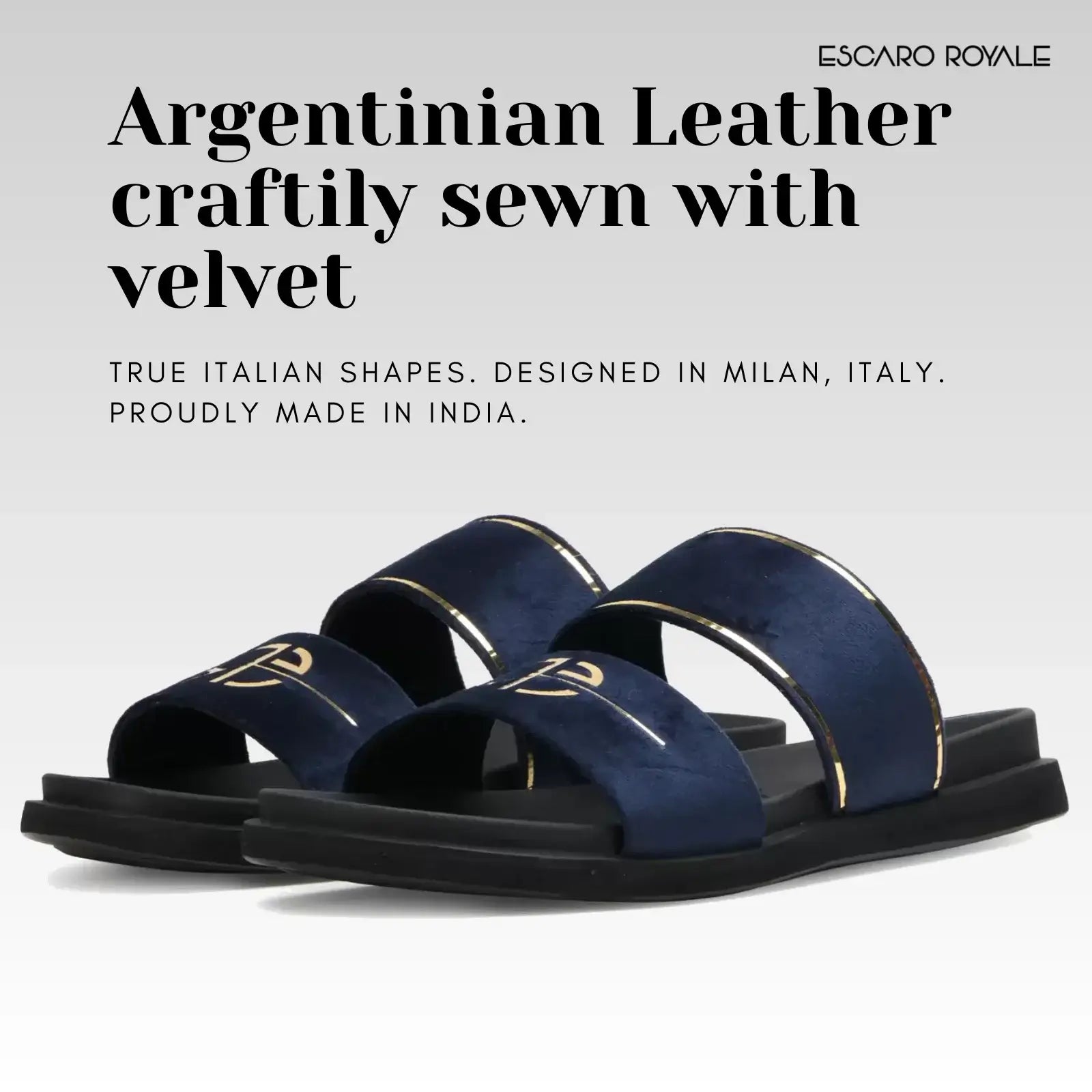 Napier Blue Velvet Sliders with Gold Trim - Ready to Ship in Available Sizes