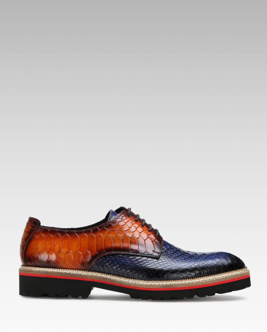 Escaro Royale Handmade Premium Lace-up Shoes (Napier, Tan-Blue)