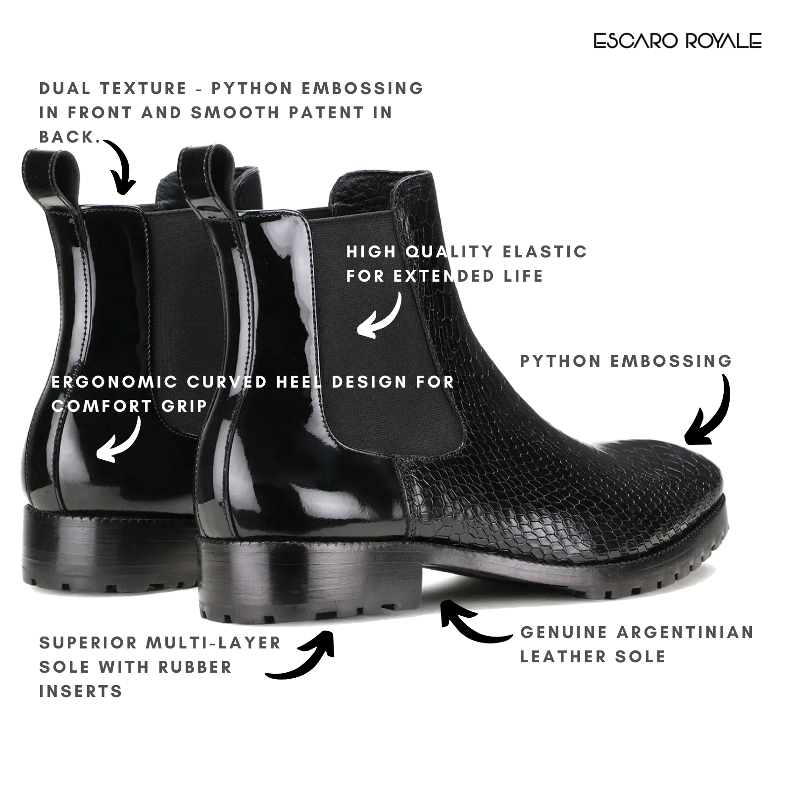 Escaro Royale Blake Stitched Goldbrow Python Chelsea Boots