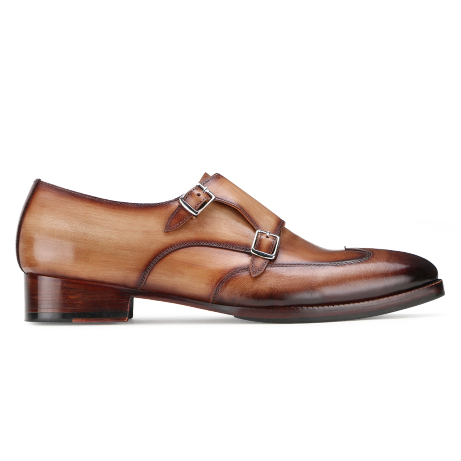Pharoh Wingtip Double Monks in Tan