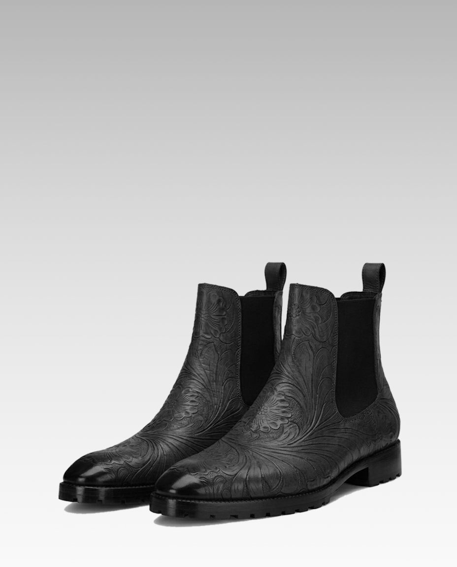 Florentine Handtooled Chelsea Boot In Black