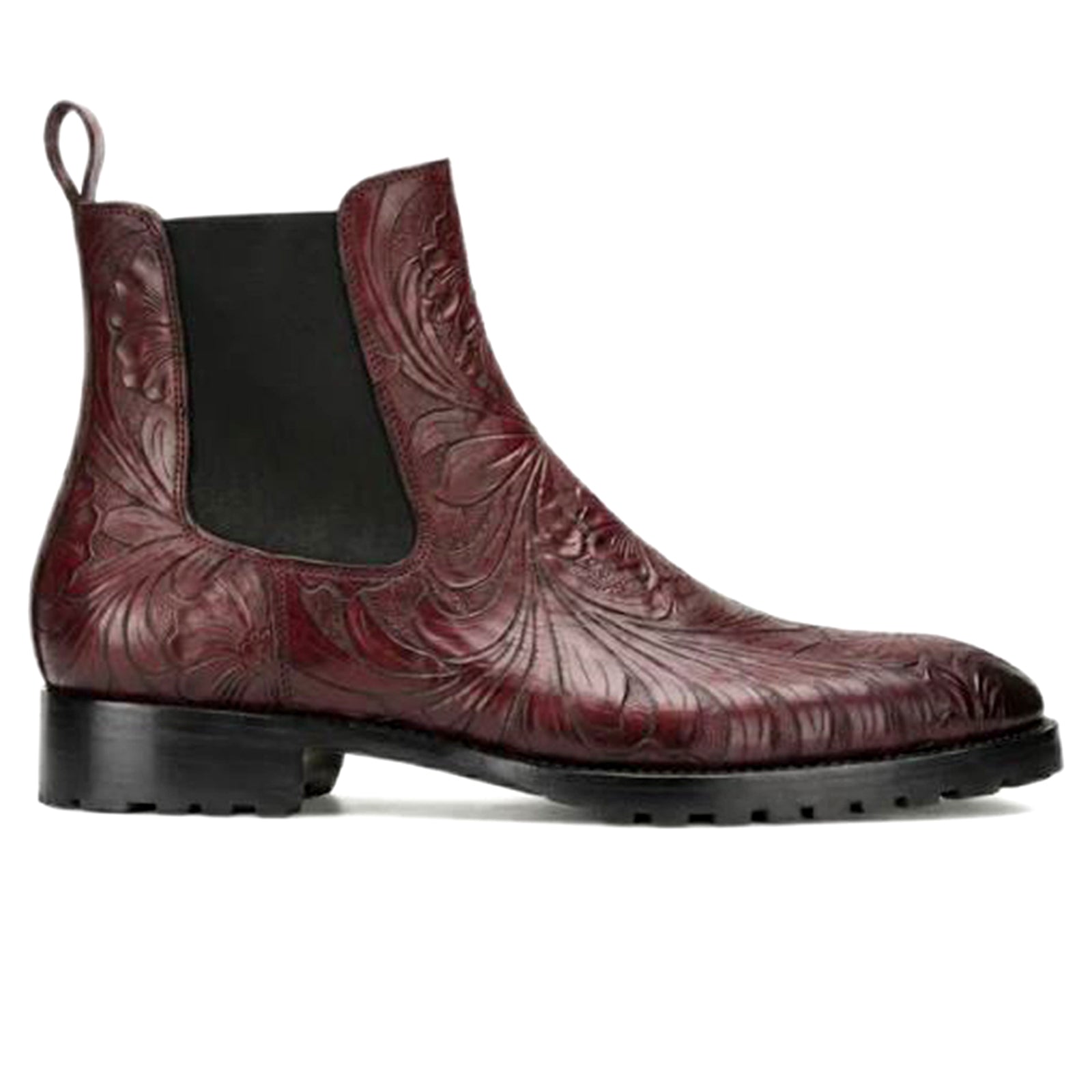 Florentine Handtooled Chelsea Boot in Burgundy
