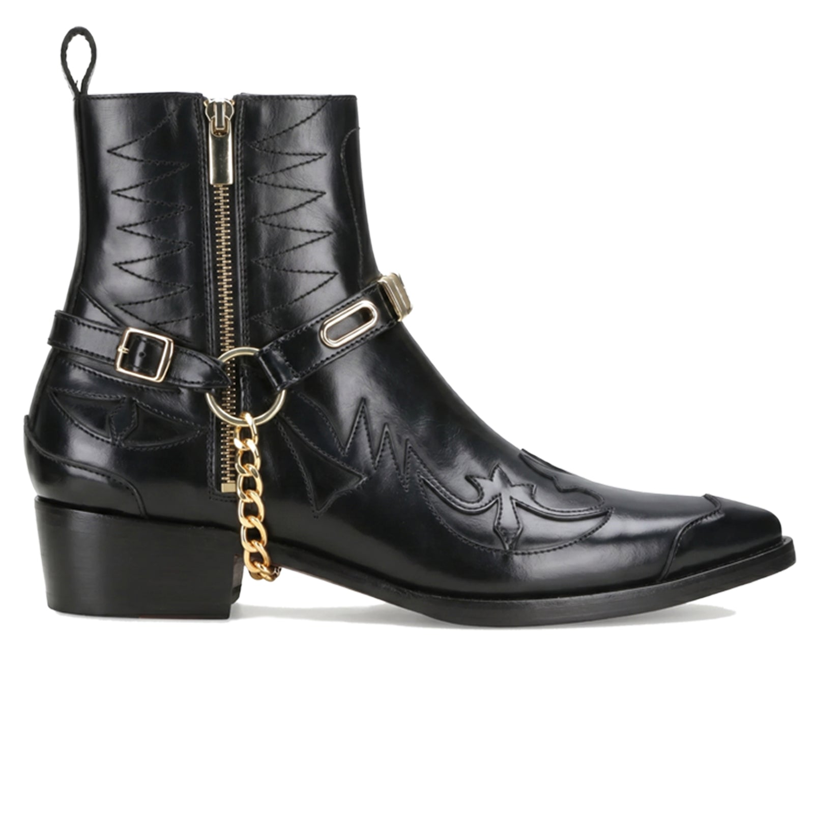 Santiago Goodyear Welted Cowboy Boots in Black with Cuban Heel
