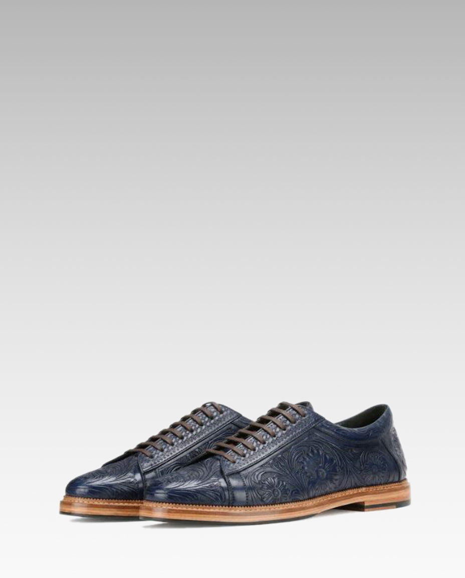 Strumento Handtooled Derby in Navy Blue