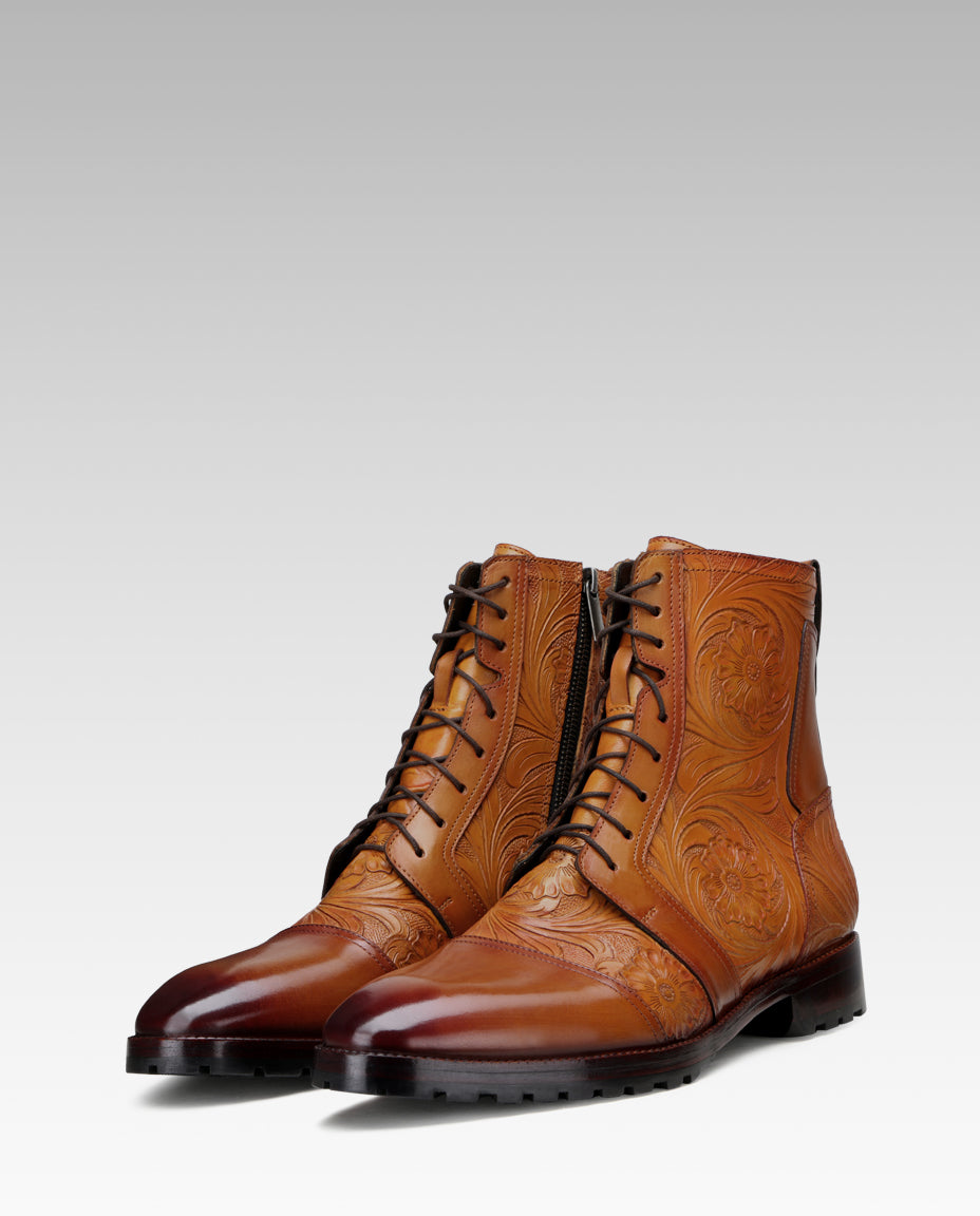 Florentine Handtooled Dress Boot In Tan
