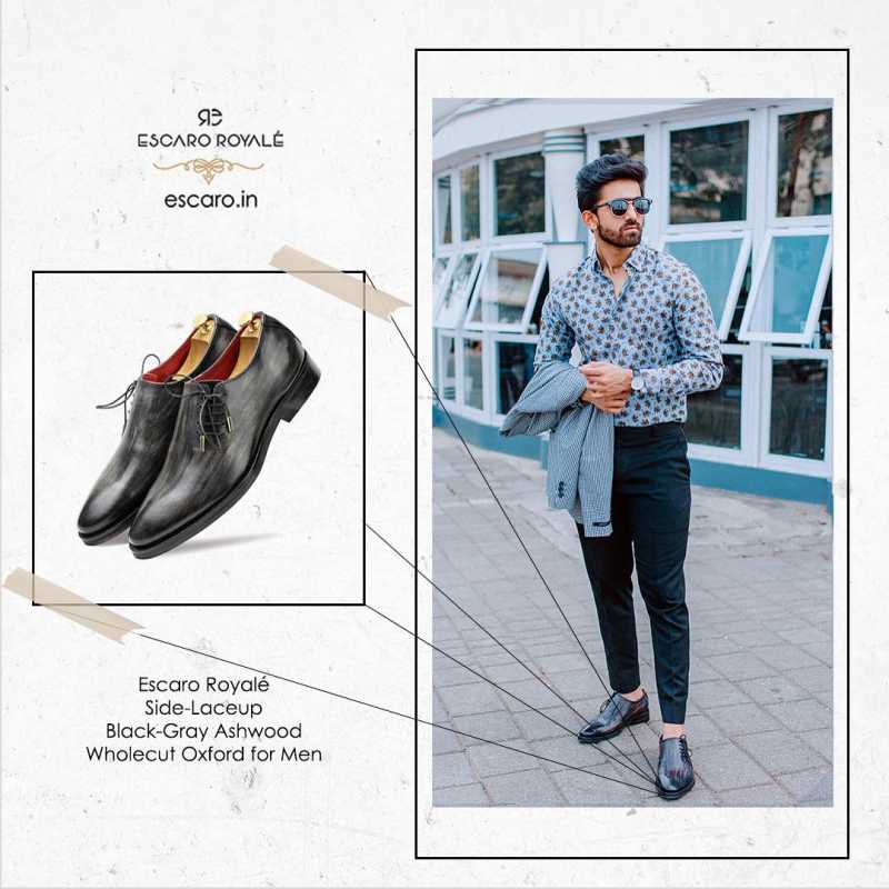 Side-Laceup Black-Gray Ashwood Wholecut Oxford