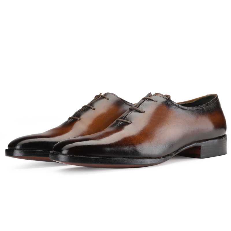 Sabre Goodyear Welted Fiddleback Wholecut Oxford IN Brown Patina