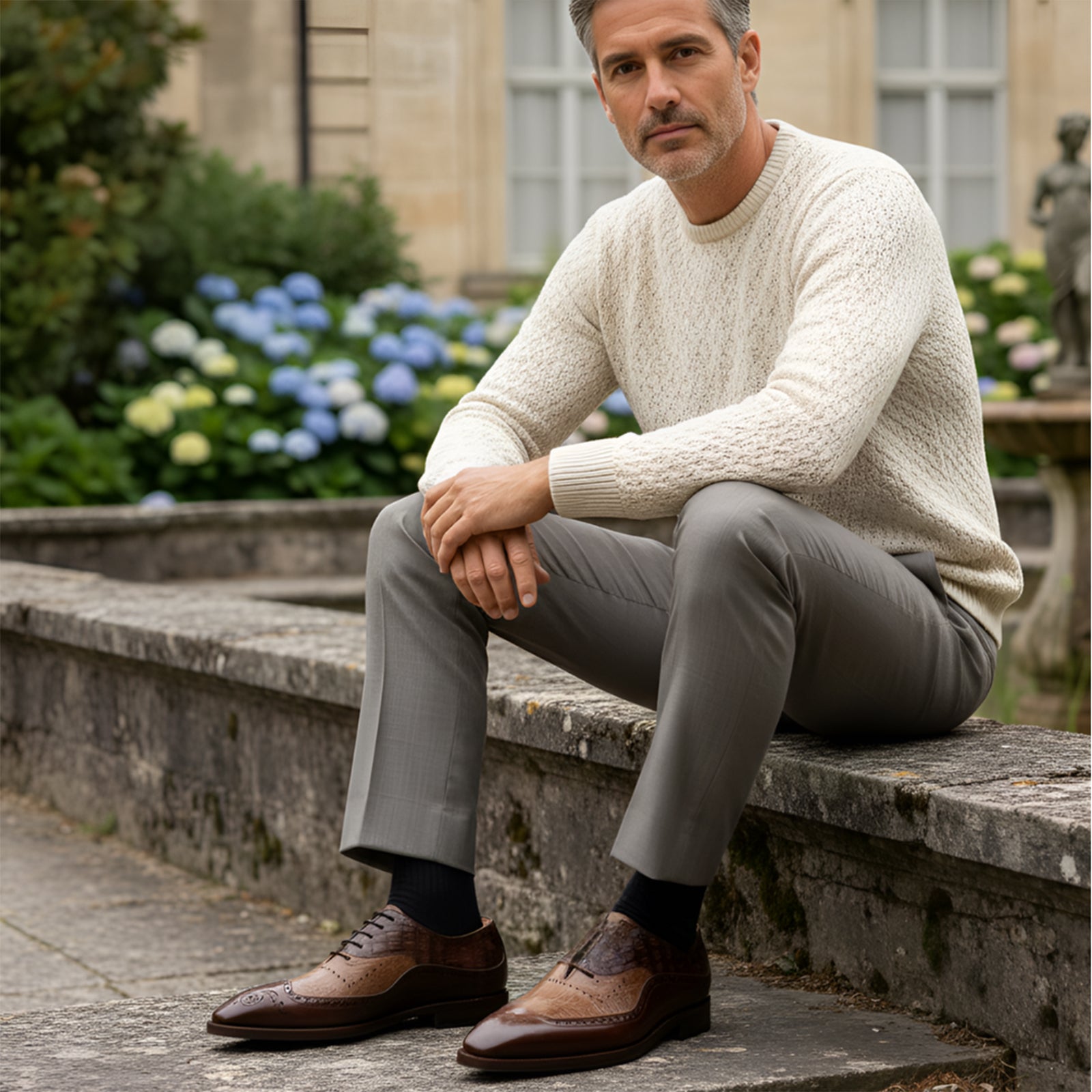 The Cabot Triple Textured Oxford in Brown and Tan
