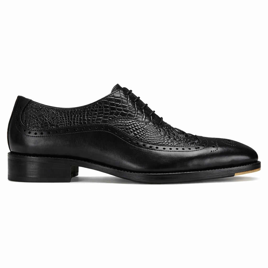 The Cabot Triple Textured Oxfords in Black with Metal Toe Plate Detail