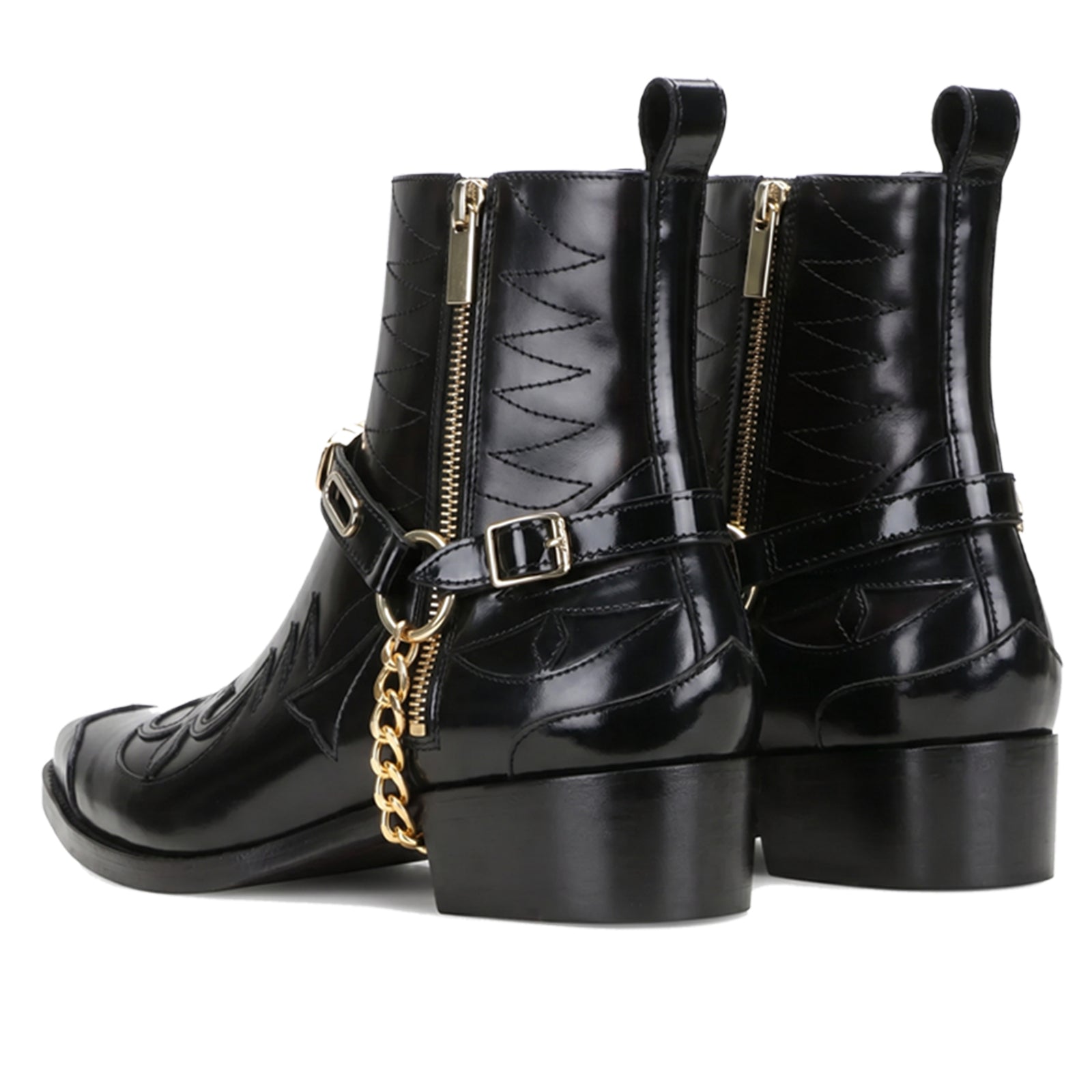 Santiago Goodyear Welted Cowboy Boots in Black with Cuban Heel