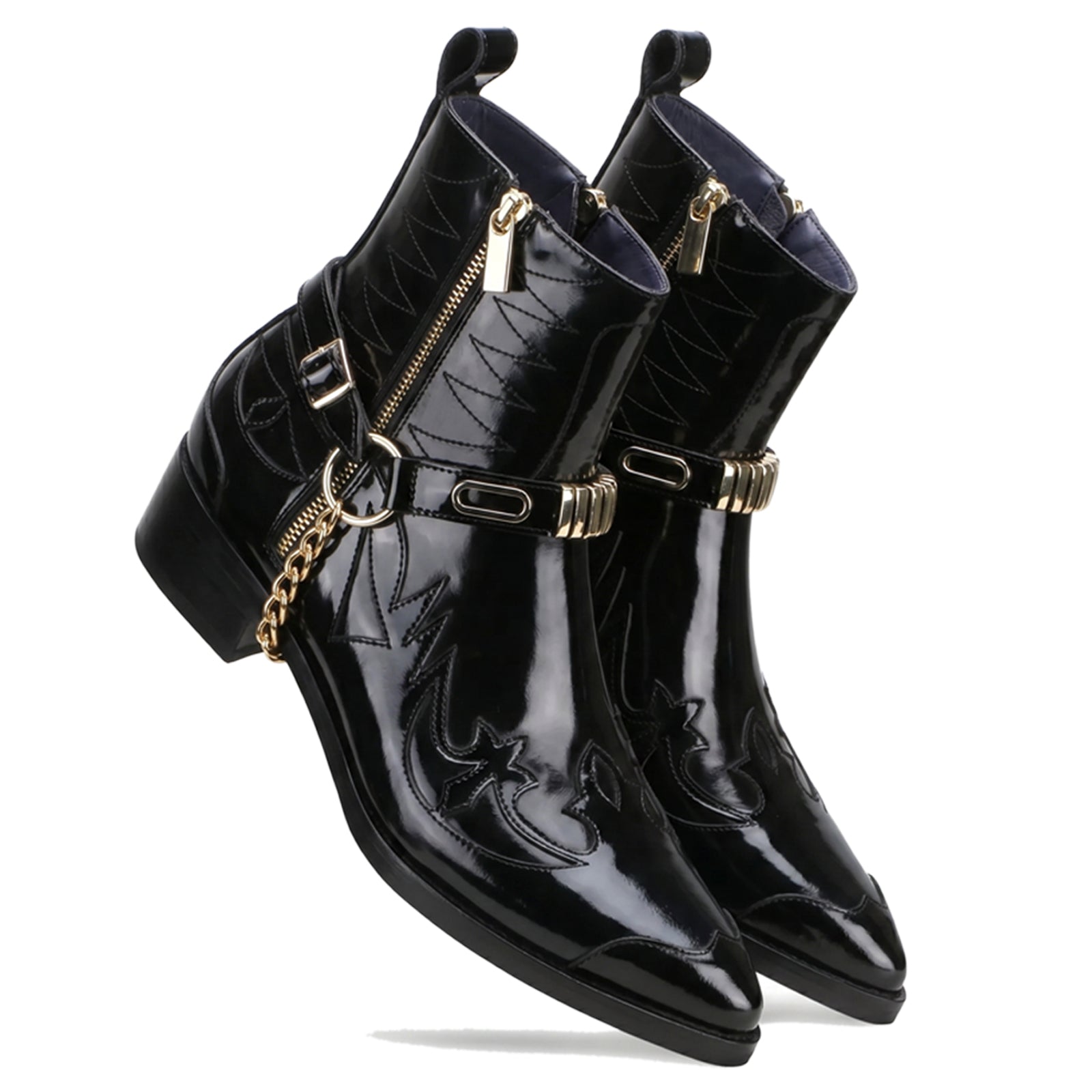 Santiago Goodyear Welted Cowboy Boots in Black with Cuban Heel