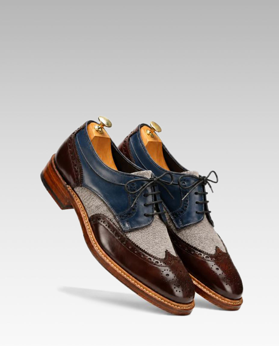 Draz Goodyear Welted Wingtip Brogues in Blue-Brown